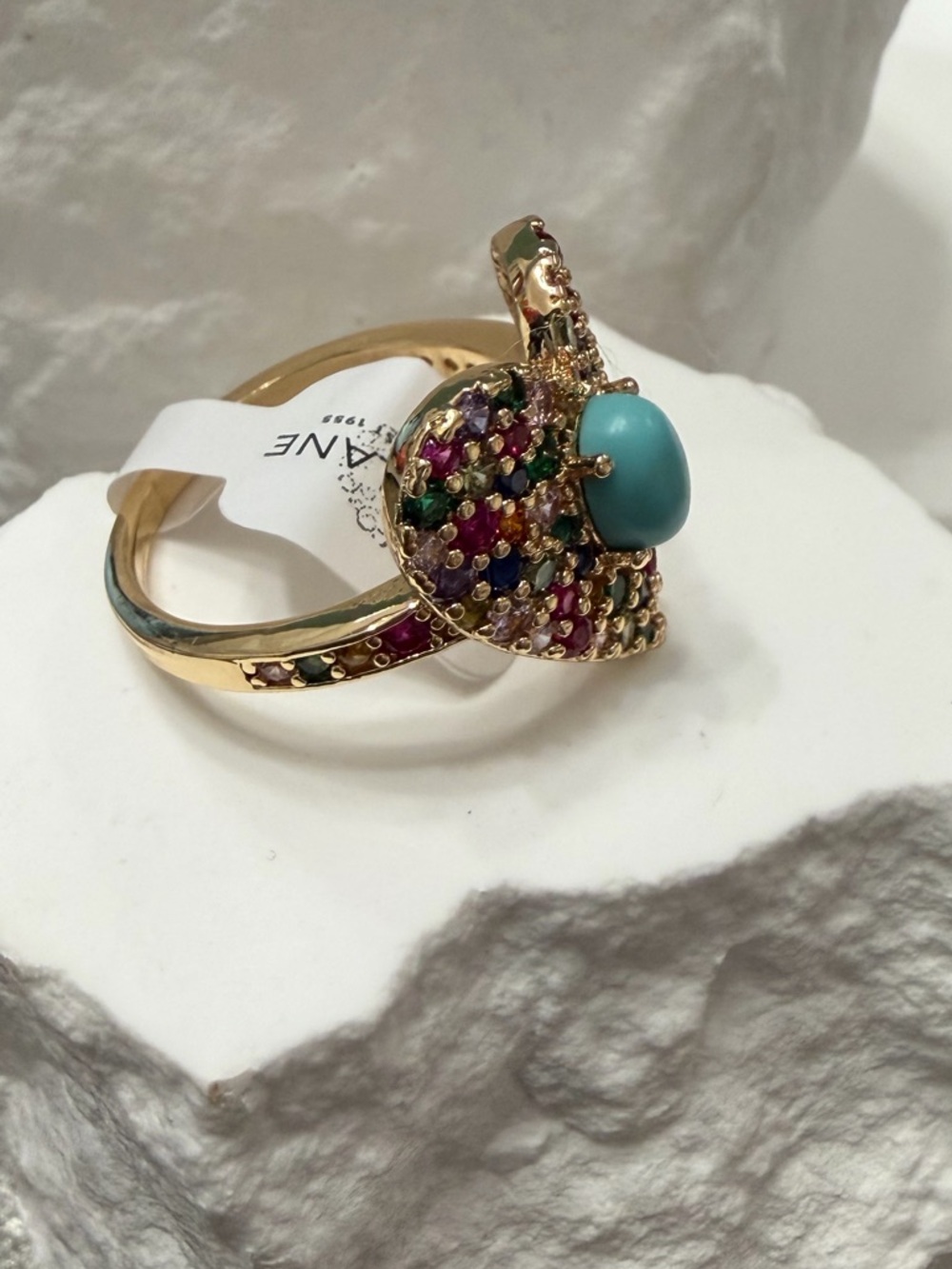 Park Lane Aura Heart Ring Size 8 Gold Tone Multicolor Gem Turquoise Center NWT - Picture 4 of 4